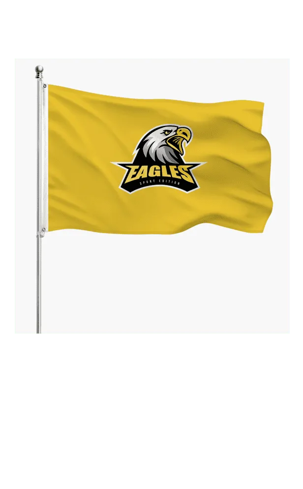 Custom printed feather flag with yellow background showing Eagles team logo for sports and business promotions